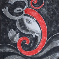 Ganesh Red Om 30''x36'' acrylicmixmedia