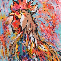 Red Crown Rooster 18''x24'' Acrylic — SOLD