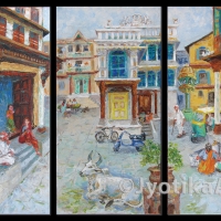 Ahmadabad Pol 18''x36''x3 (triptych) acrylic—SOLD