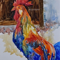 6. Rooster, Yupo paper, 10.5''x13.5'' watercolor