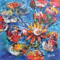 Waterlily Pond  24x24 acrylic — SOLD