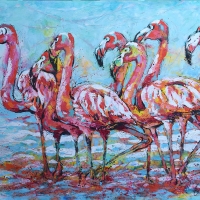 Flamingos 60''x48'' Acrylic