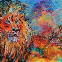 7. Regal Lion 48''x30'' Acrylic — SOLD