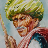 7. The Green Turban 10''x13 watercolor—SOLD